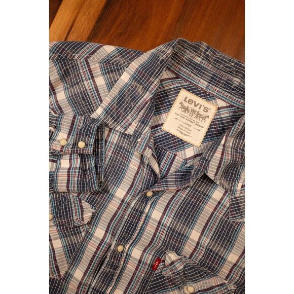 Levi's Flannel‎ Shirt Men's Size Large Pearl Snap Western Plaid Cowboy - Picture 1 of 9